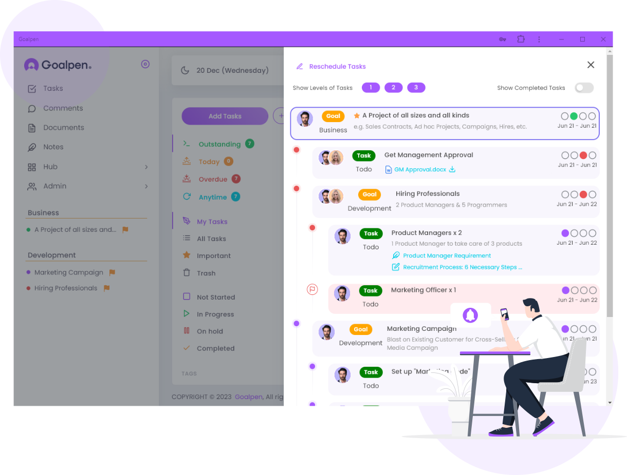 All Tools in One App Goalpen: Tasks, chats, docs, and notes linked to goals