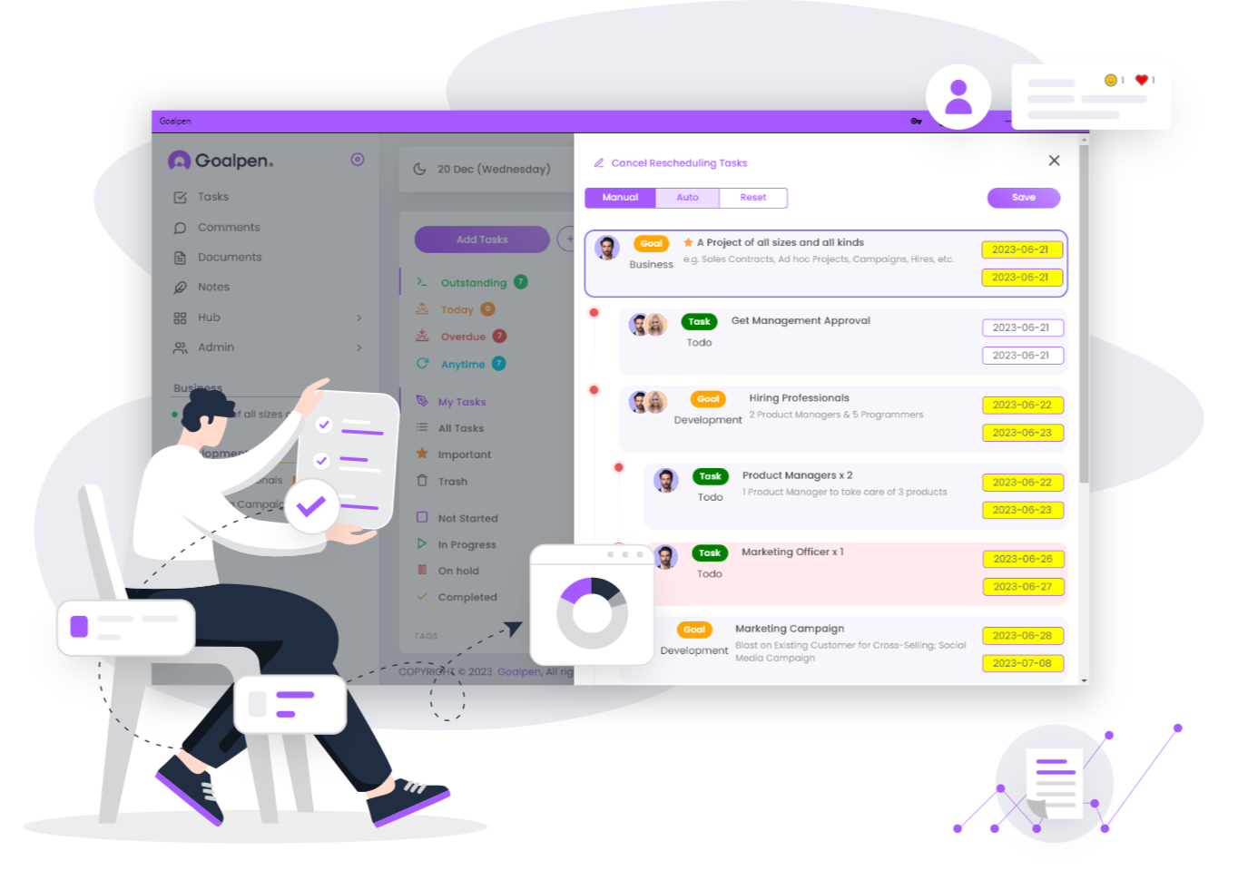 One-Click Goal Adjustment Reschedule deadlines instantly with Goalpen's intuitive interface